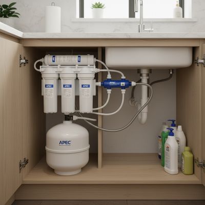 APEC ROES-PH75 alkaline reverse osmosis system installed under a kitchen sink